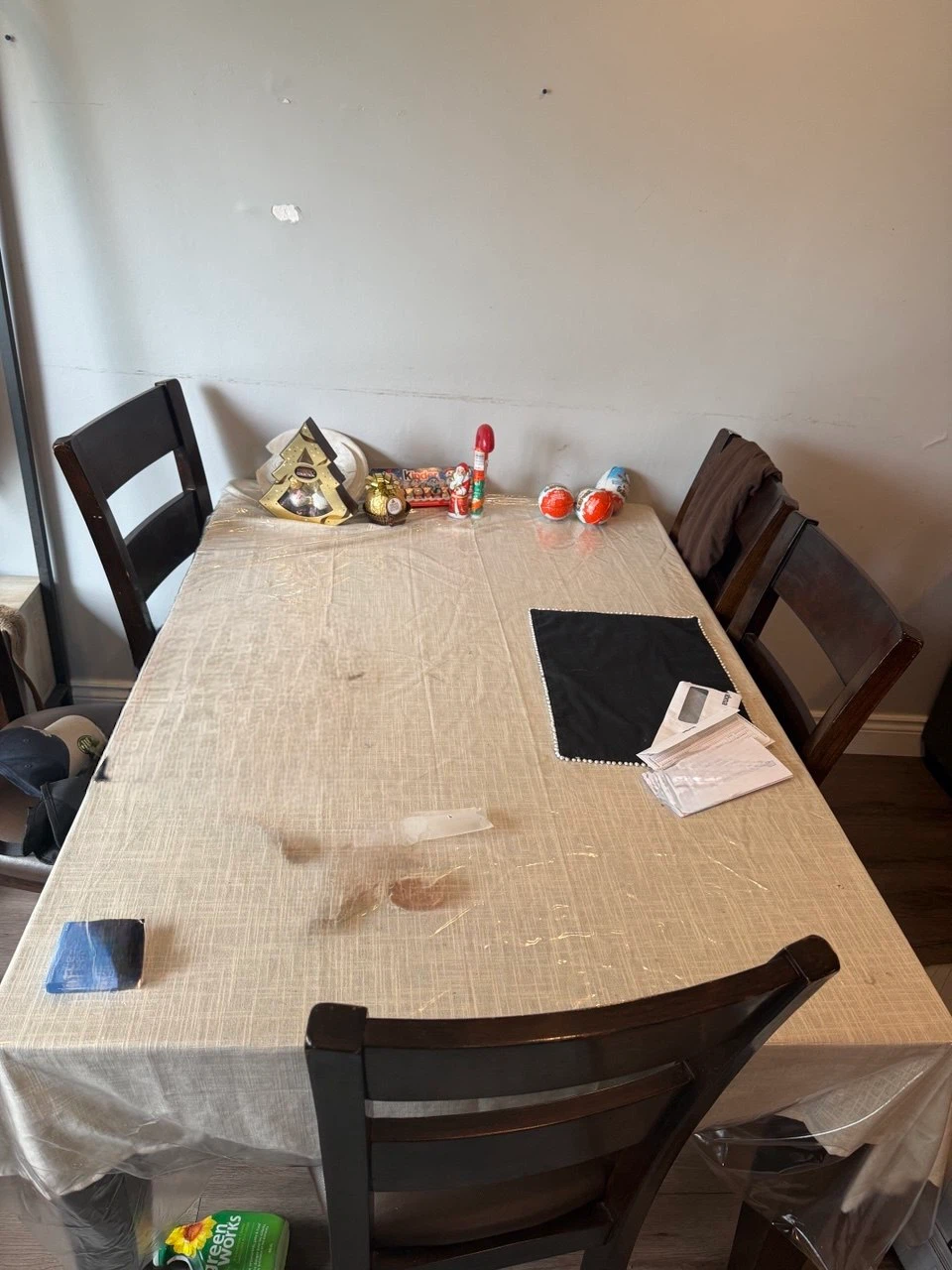 Set of Four Brown Wooden Dining Chairs