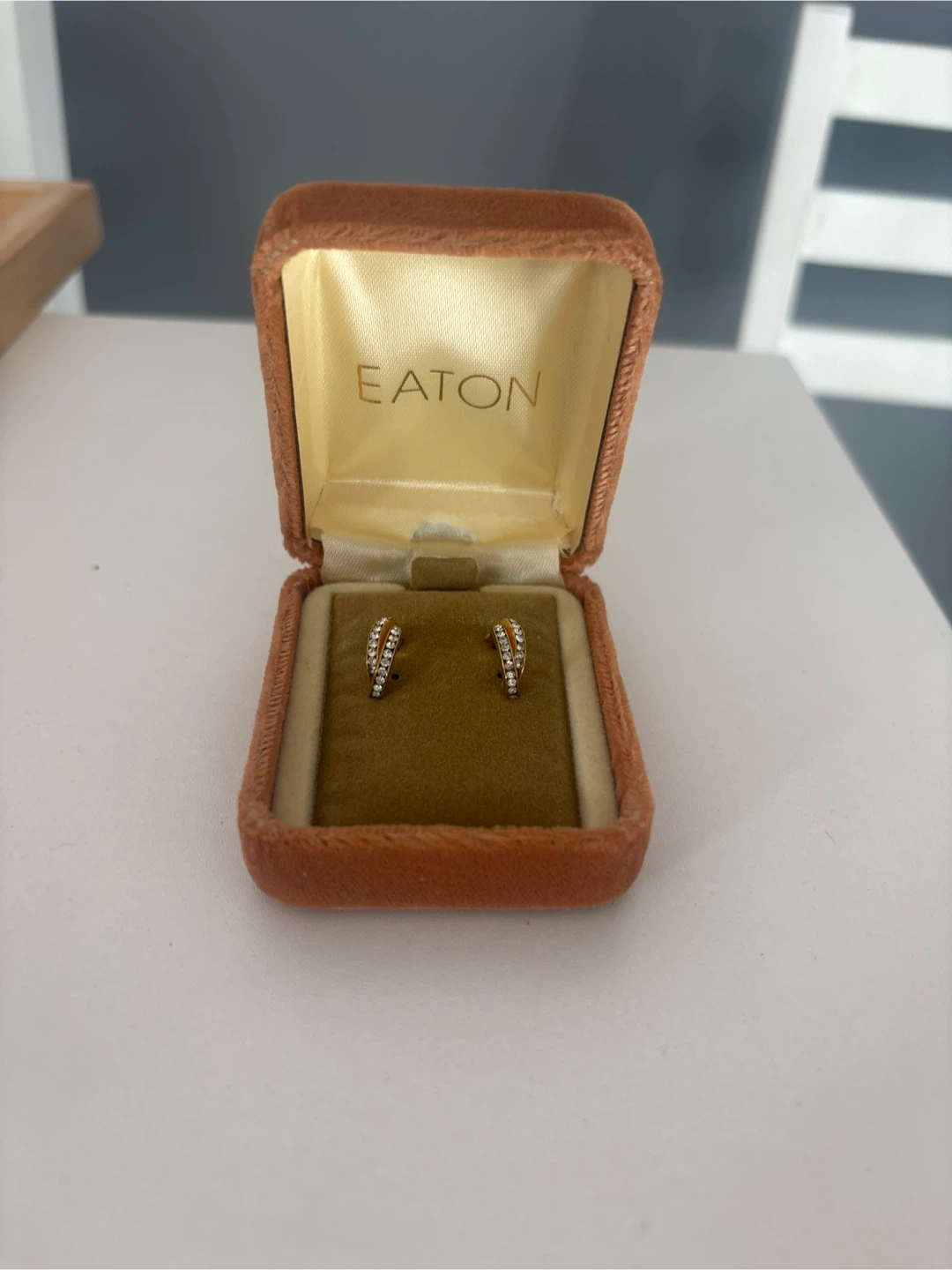 Vintage Eaton Gold Hoop Earrings with Stones