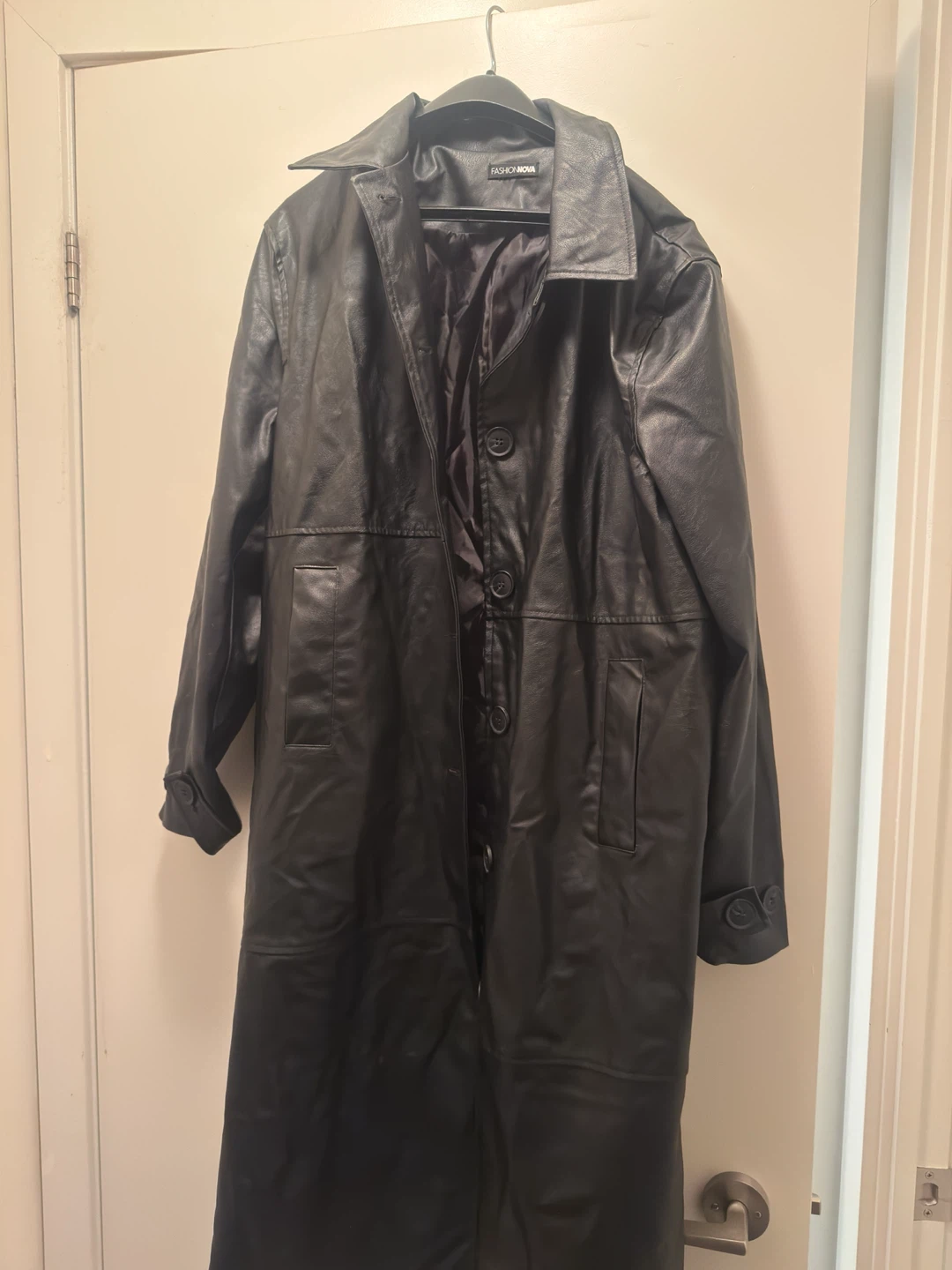 FashionNova Black Faux Leather Coat