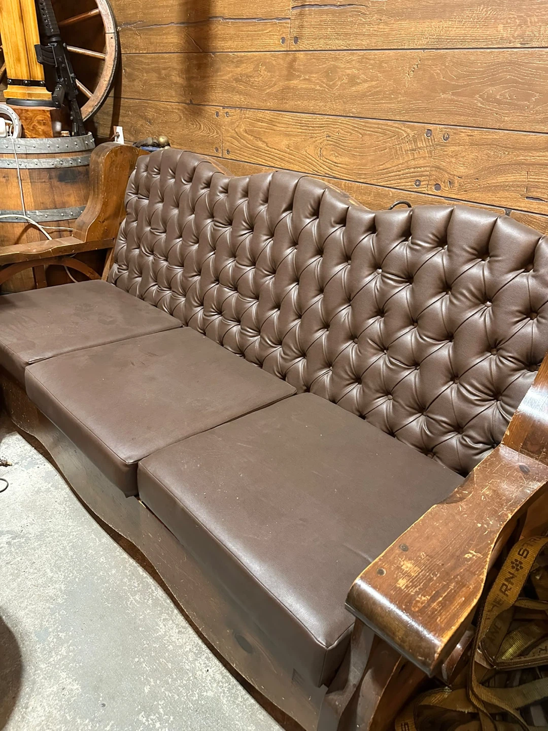 Vintage Brown Leather Tufted Sofa
