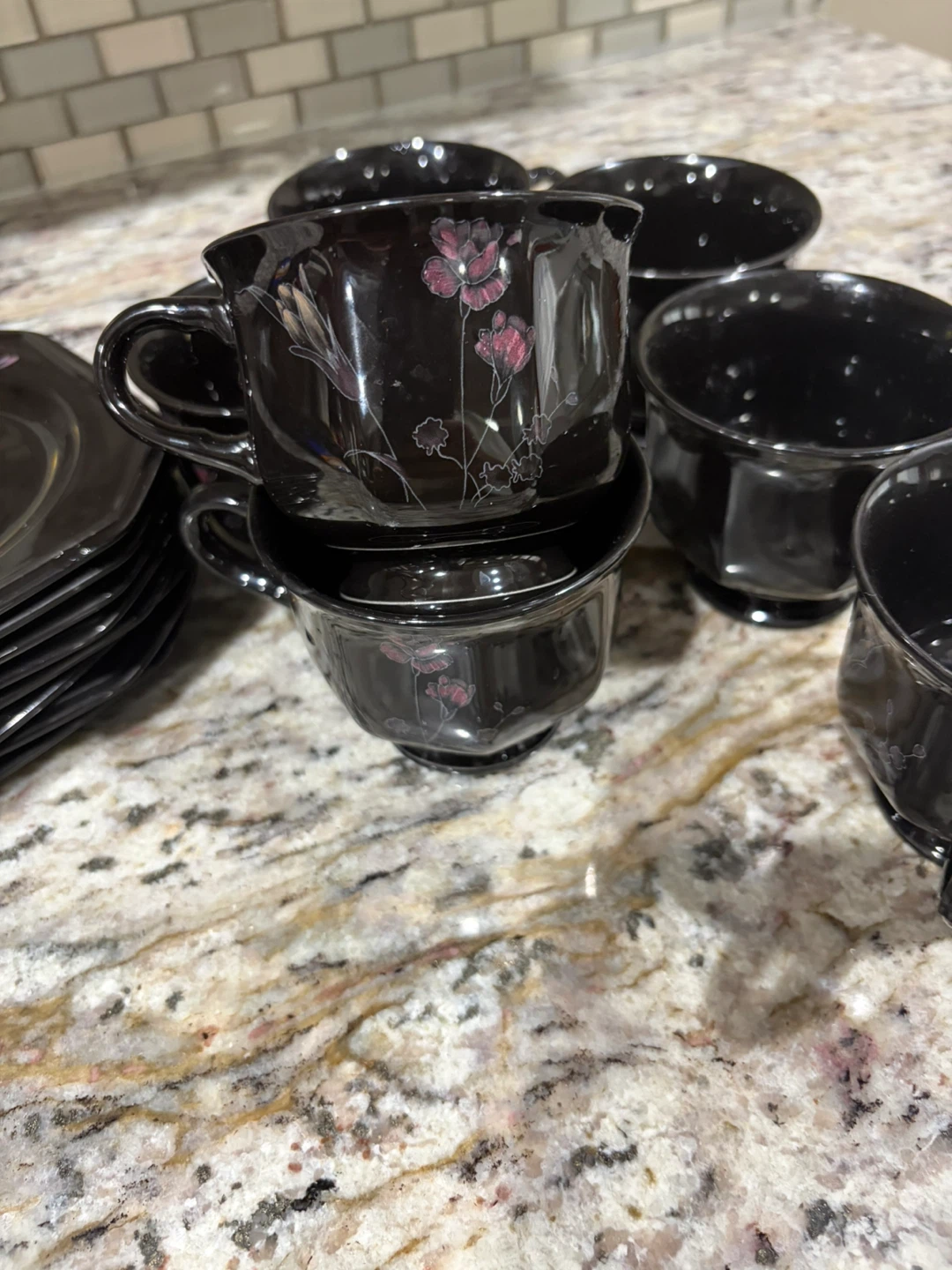 MIKASA Black Floral Cup and Saucer Set