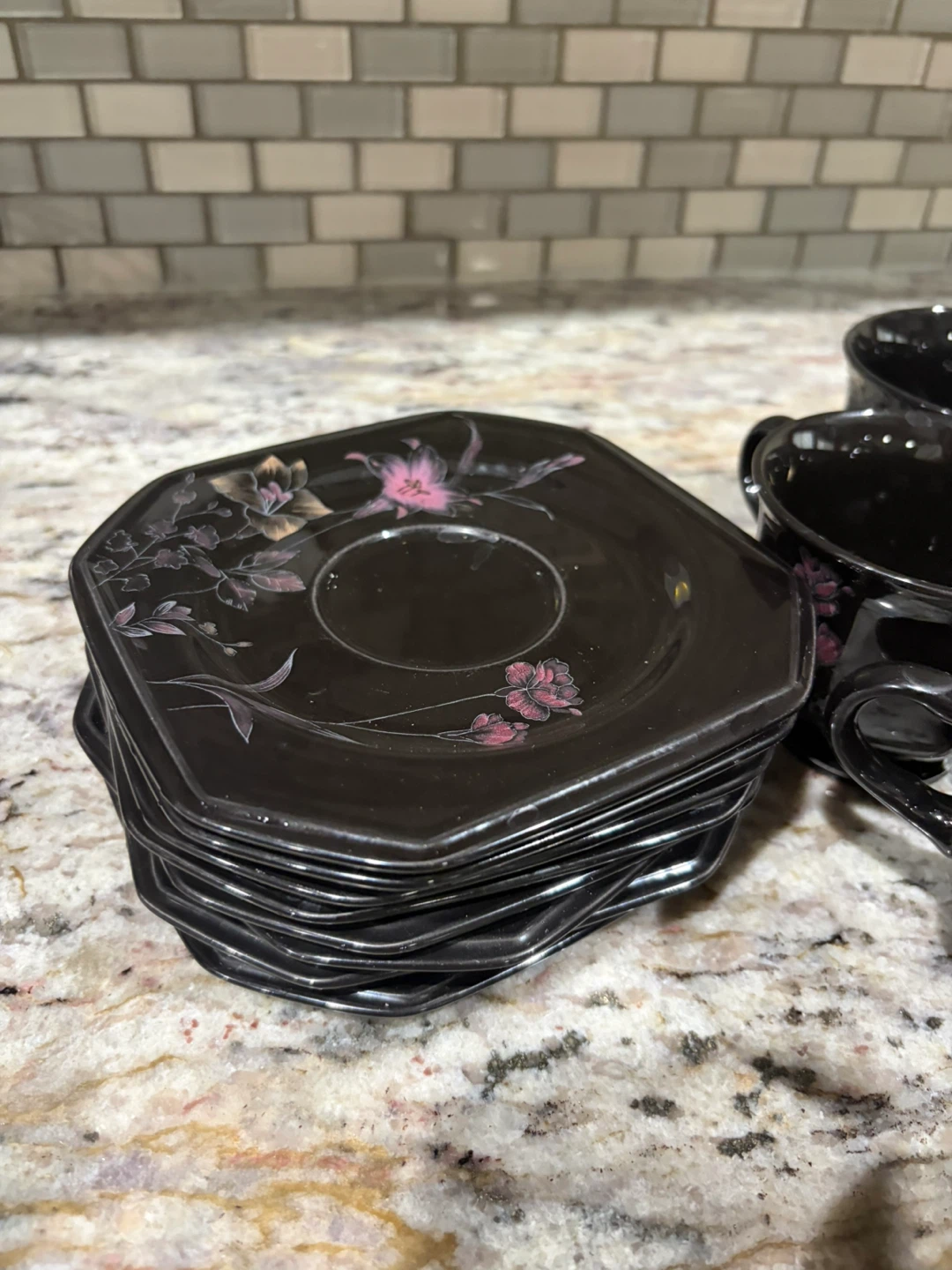 MIKASA Black Floral Cup and Saucer Set - photo 2