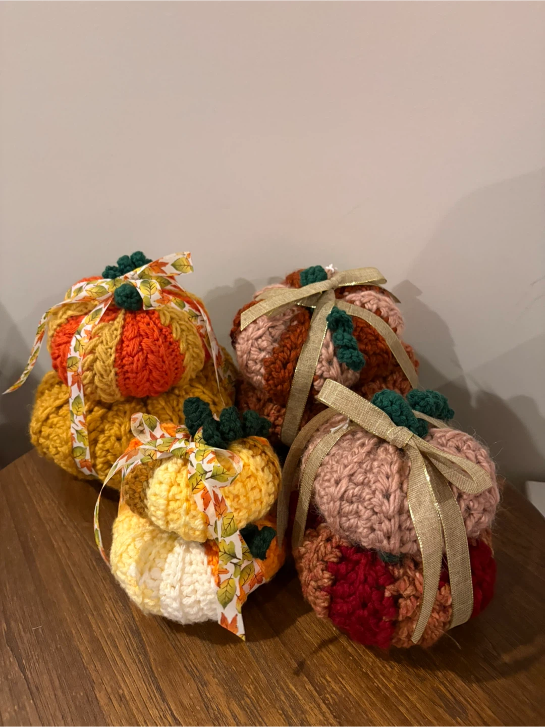 Crochet pumpkin centrepieces