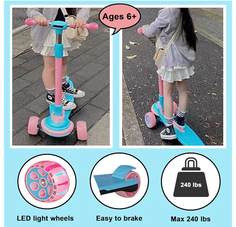 Kids Adjustable Scooter Blue and Pink - photo 4