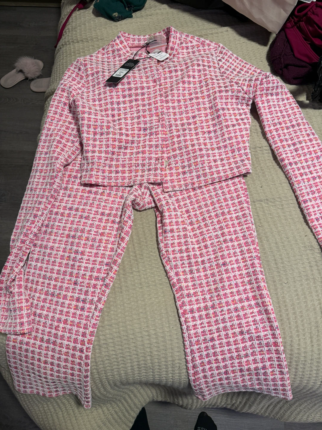 Fashion Nova Aurora Tweed Matching Set Pink