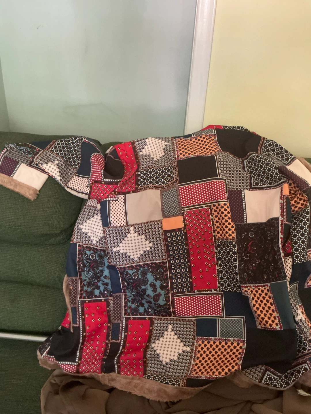 Patchwork Print Faux Fur Lined Hooded Jacket - photo 3