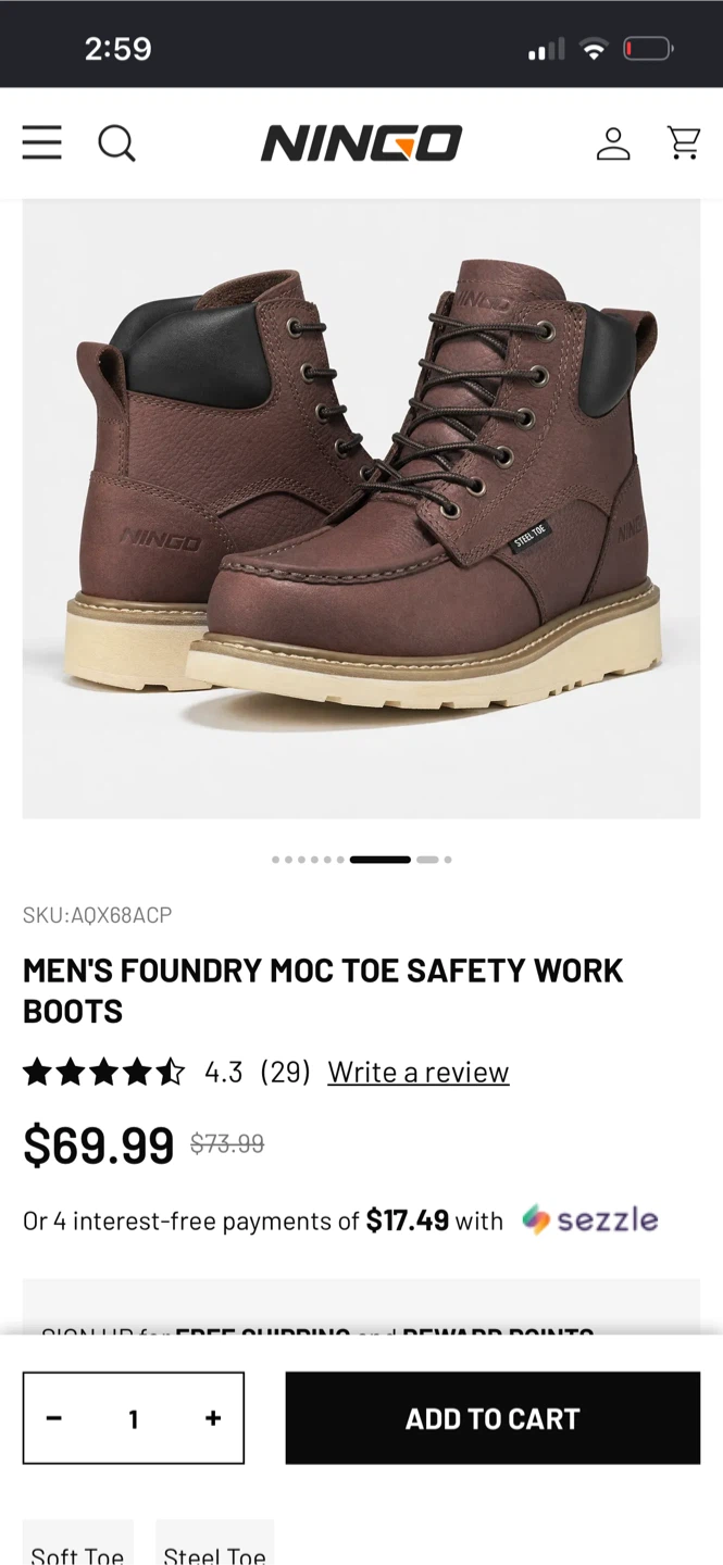 Ningo Men's Foundry Moc Toe Steel Toe Work Boots