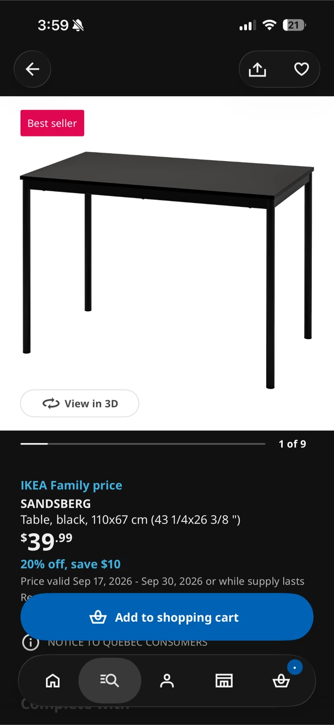 IKEA SANDSBERG Black Dining Table