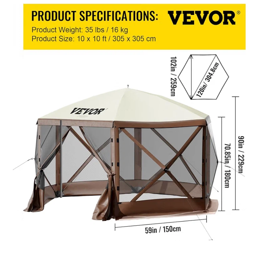 VEVOR 10x10 ft Pop-Up Canopy Screen Tent - photo 2