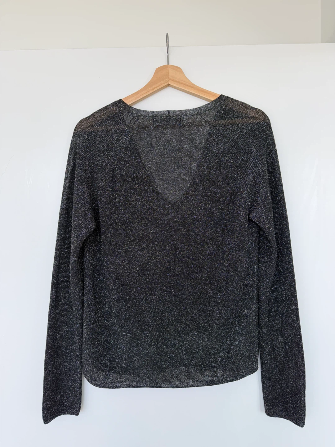 Size M V-neck metallic, shiny, and see-through sweater - photo 3