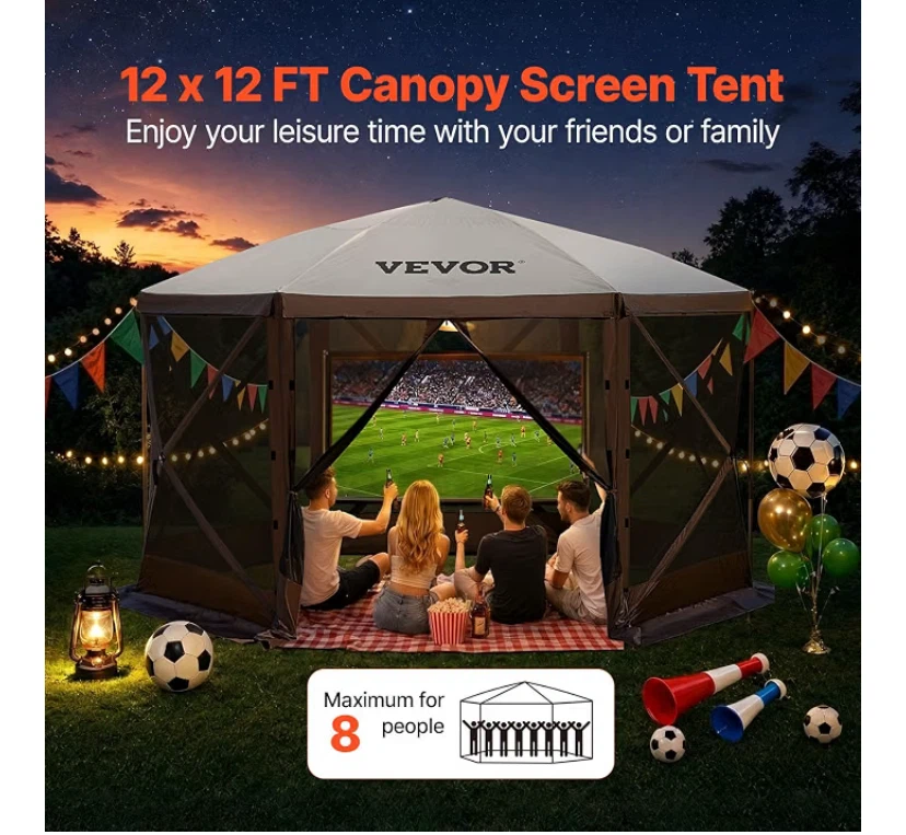 VEVOR 12x12 FT Pop-Up Canopy Screen Tent