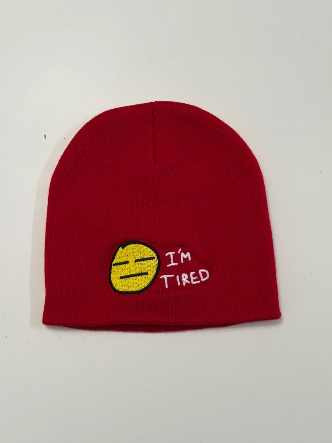 Red I'm Tired Emoji Beanie