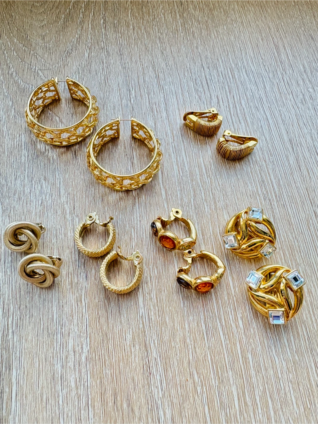 6 Pairs Signed Vintage Gold-Tone Earring