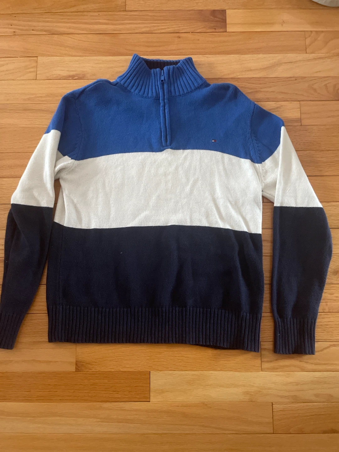 Tommy Hilfiger boys Quarter-Zip Sweater Blue White Navy