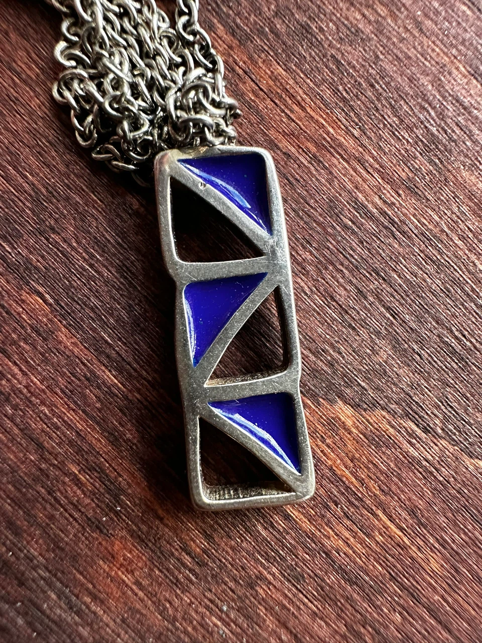 Poulin 925 Sterling Silver Blue Enamel Pendant Necklace