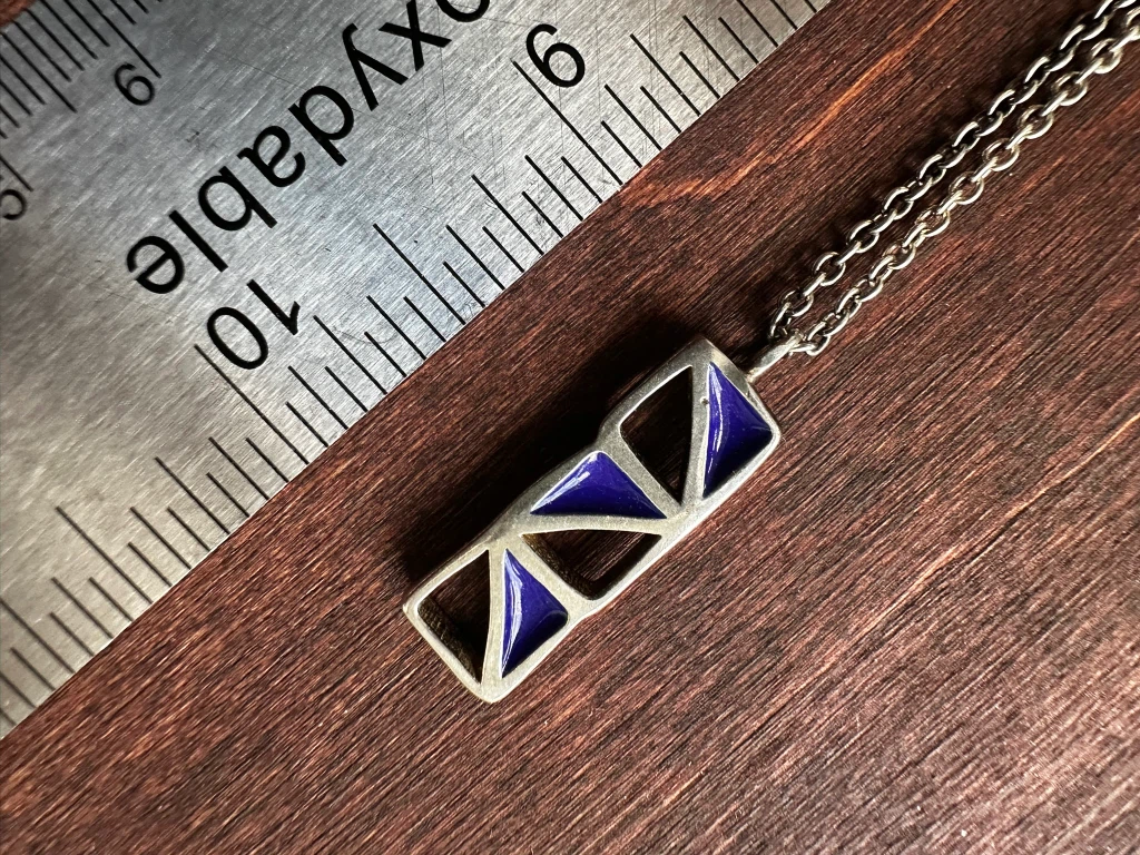 Poulin 925 Sterling Silver Blue Enamel Pendant Necklace - photo 4