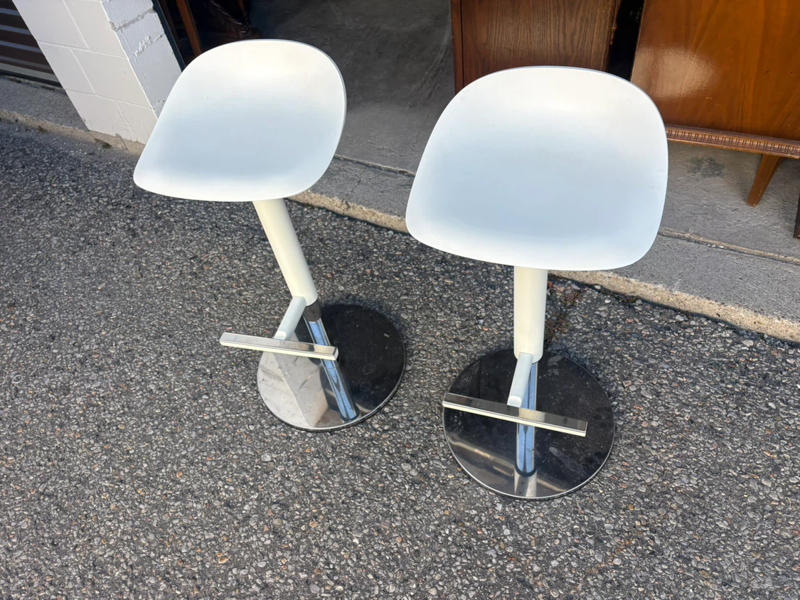 Free delivery used Two White Adjustable Bar Stools - photo 2