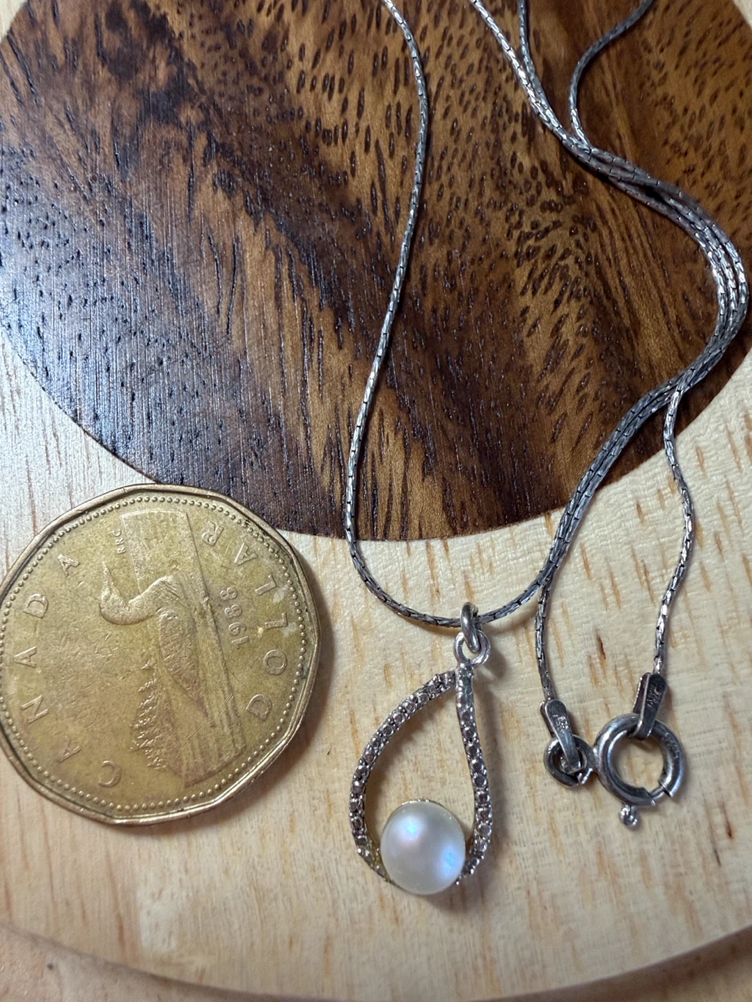 Sterling Silver 925 Italy Pearl Teardrop Pendant Necklace