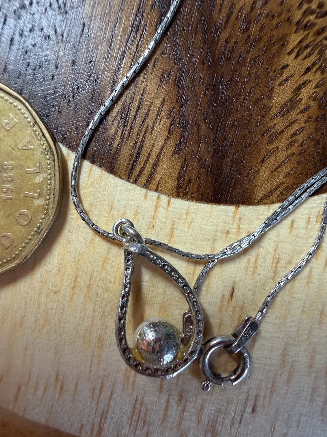 Sterling Silver 925 Italy Pearl Teardrop Pendant Necklace - photo 3