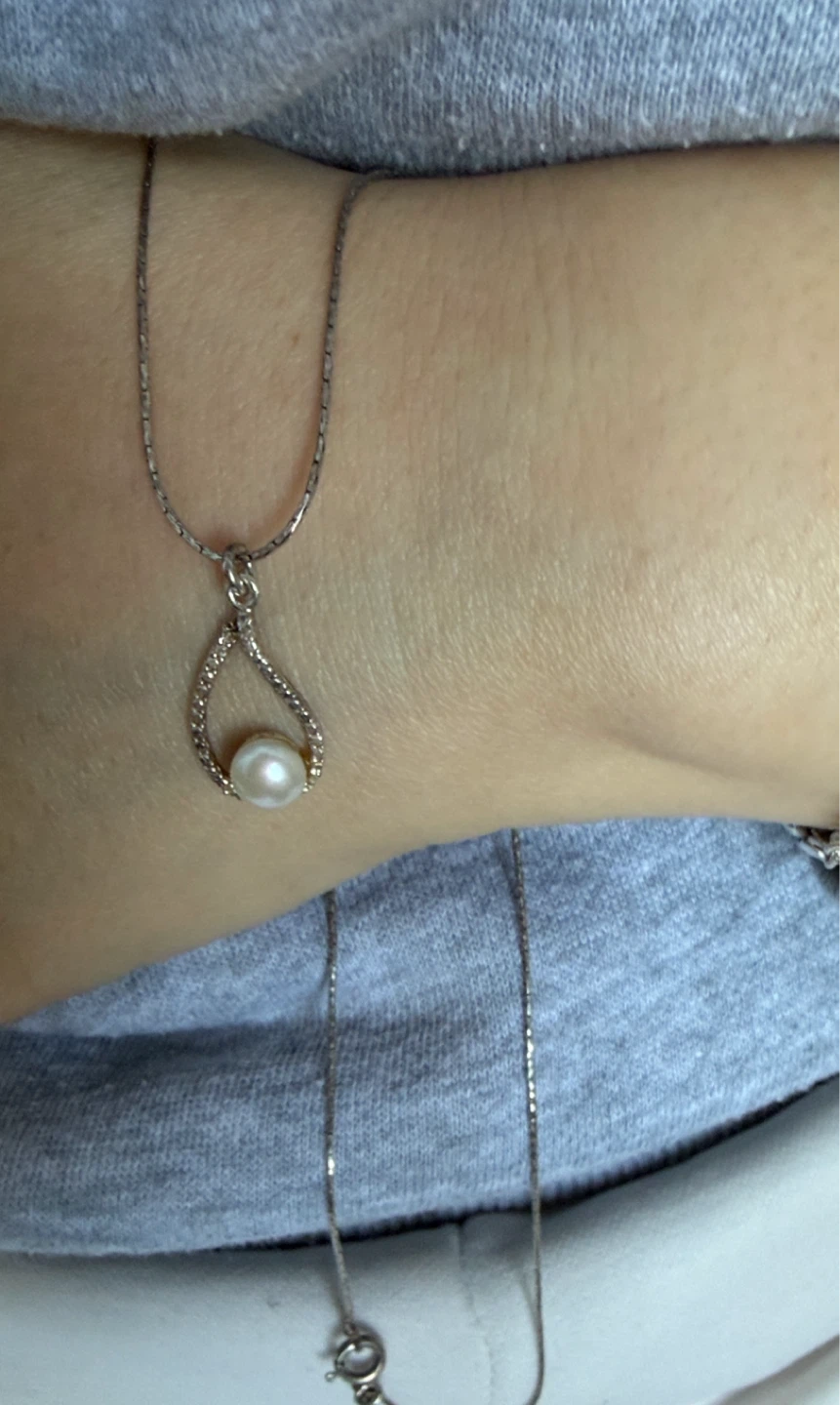 Sterling Silver 925 Italy Pearl Teardrop Pendant Necklace - photo 5