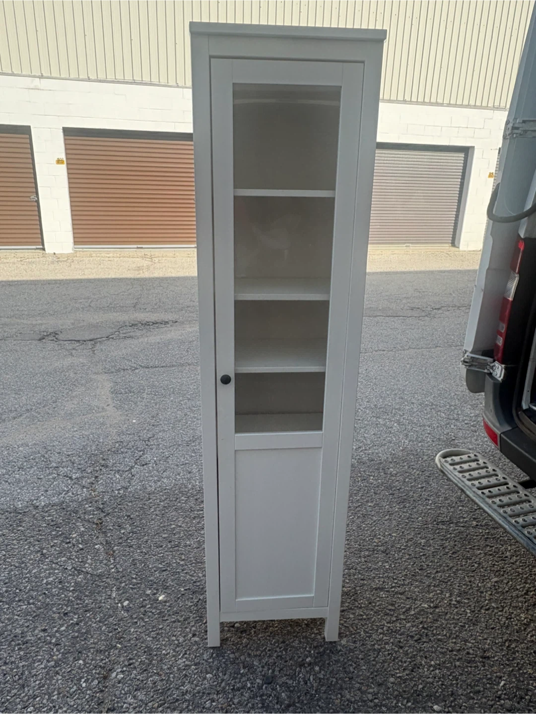 Free delivery used White tall storage cabinet with glass door