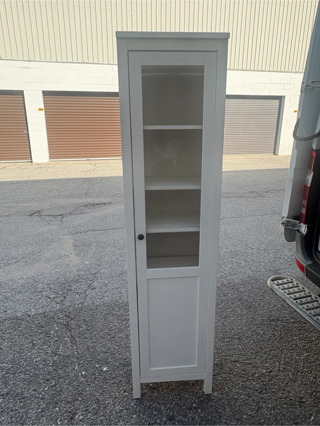 Free delivery used White tall storage cabinet with glass door - photo 2