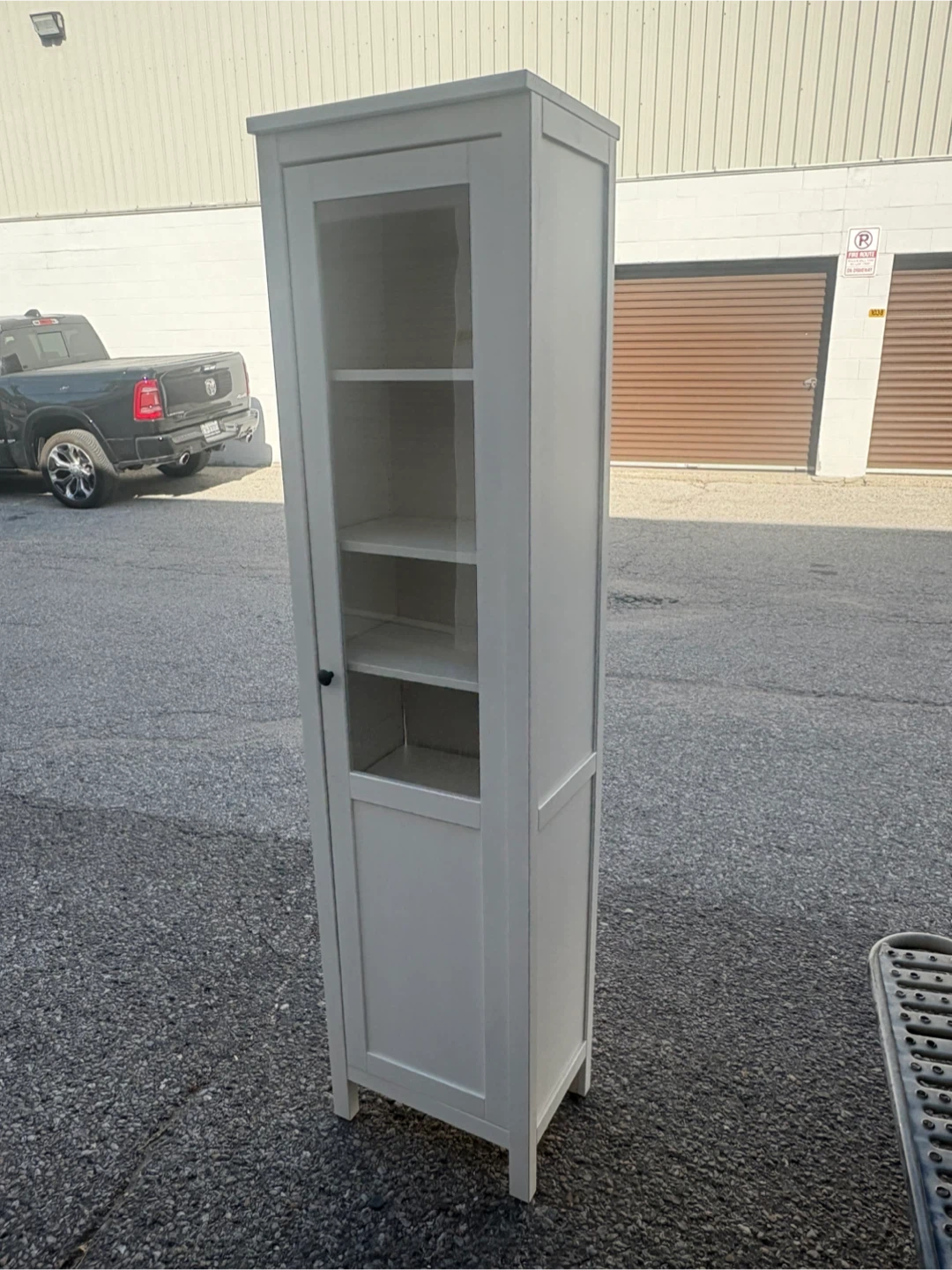 Free delivery used White tall storage cabinet with glass door - photo 3