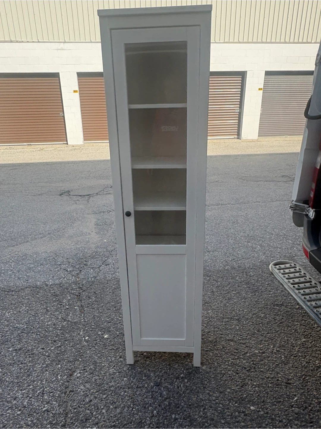 Free delivery used White tall storage cabinet with glass door - photo 4
