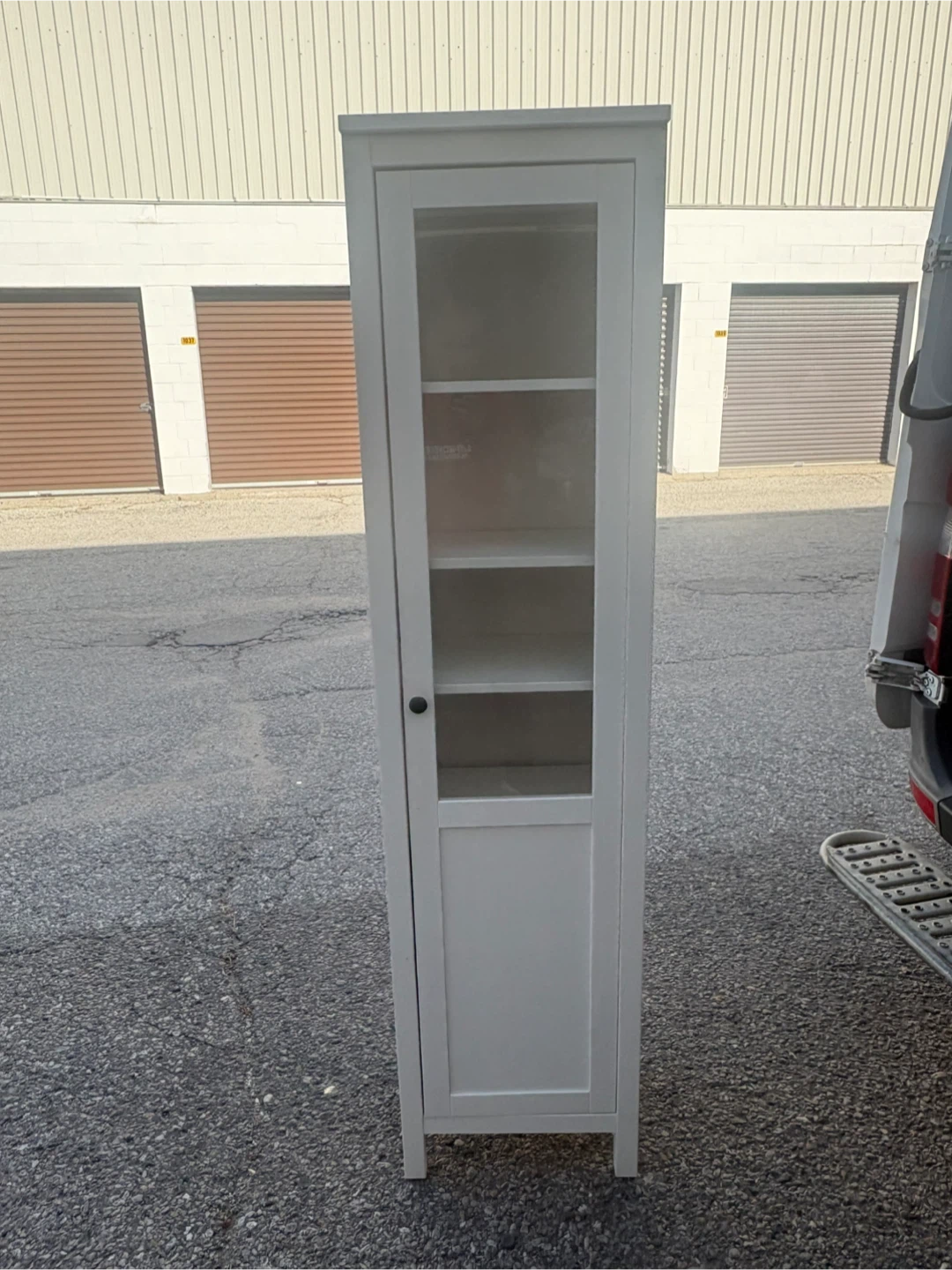 Free delivery used White tall storage cabinet with glass door - photo 5