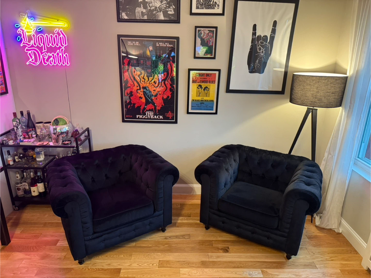 Black/Dark Navy Chesterfield Style Matching Armchairs