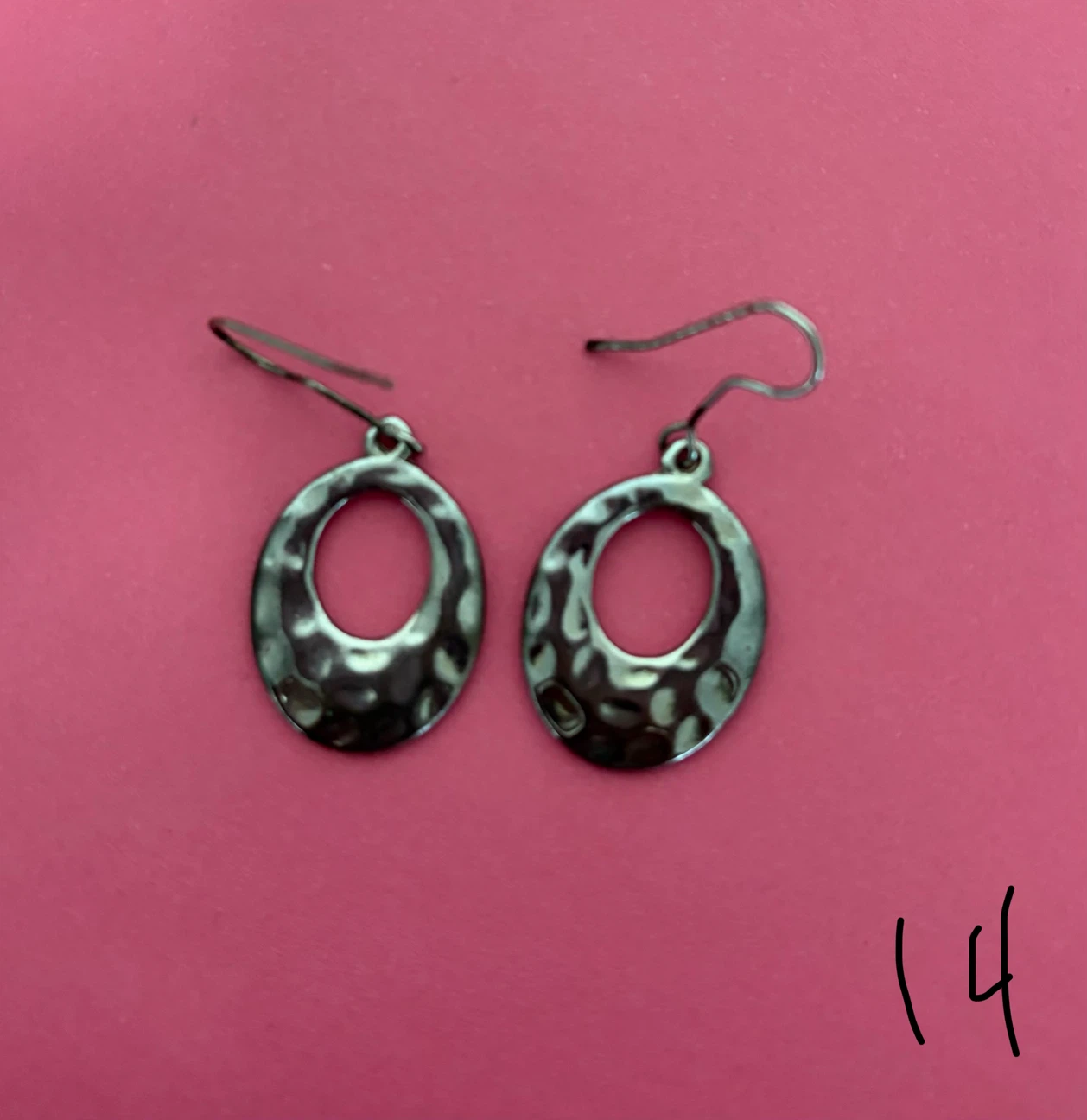 Hammered Silver Oval Drop Earrings