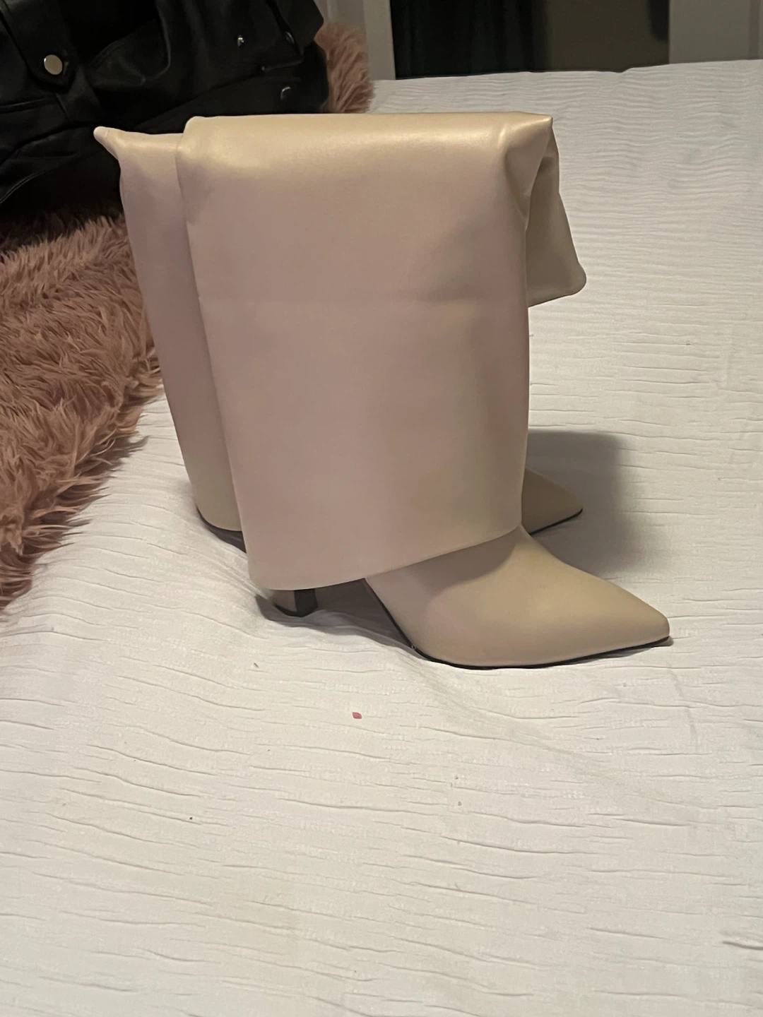 Beige Knee-High Pointed Toe Boots - photo 3