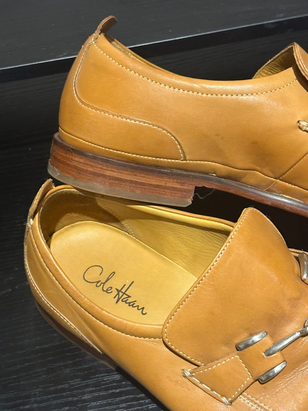 Cole Haans Tan Leather Slip-on Loafer with metal bit