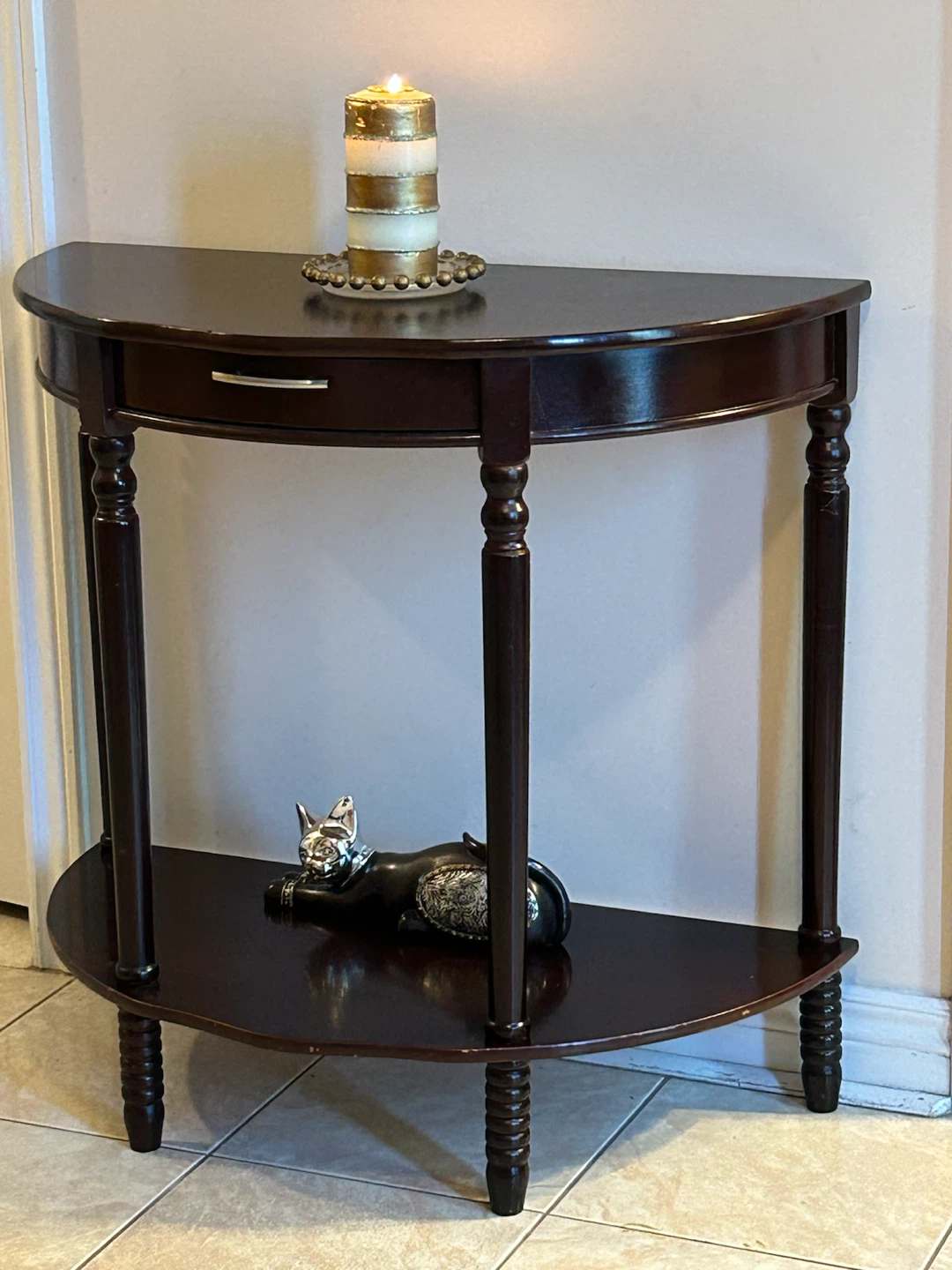 Dark Wood Half-Moon Console Table