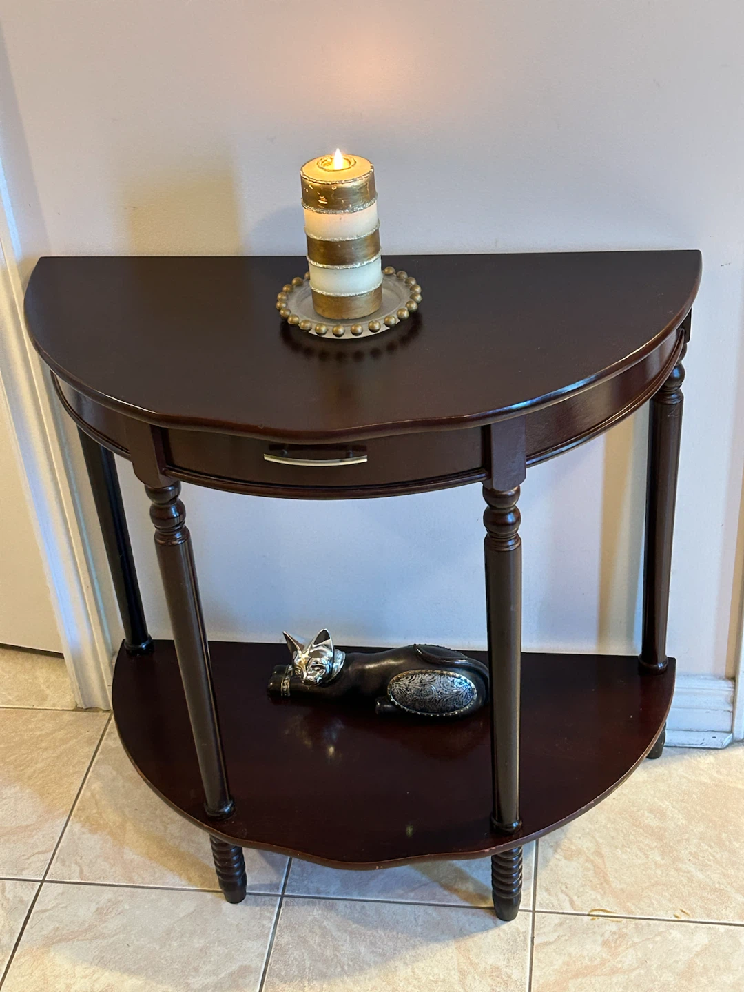 Dark Wood Half-Moon Console Table - photo 2