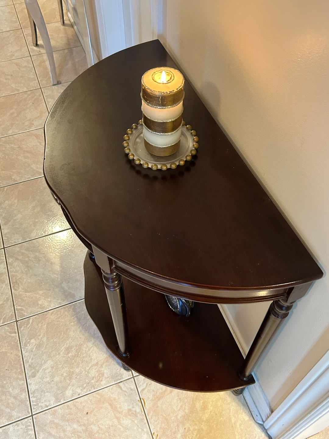 Dark Wood Half-Moon Console Table - photo 3