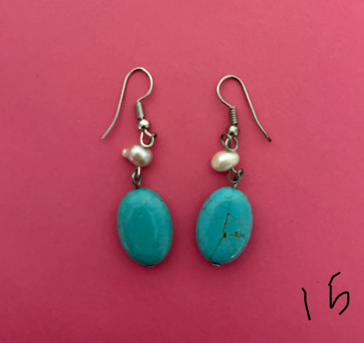 Turquoise and Pearl Dangle Earrings