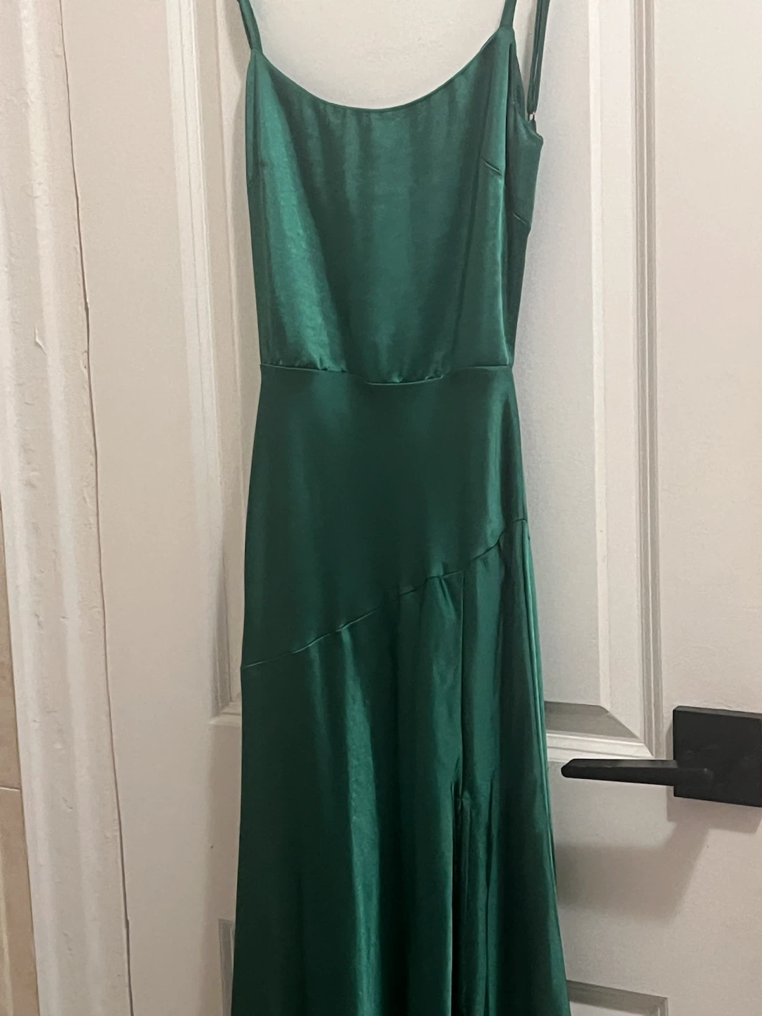 RNWY Emerald Green Satin Lace-Up Back Dress
