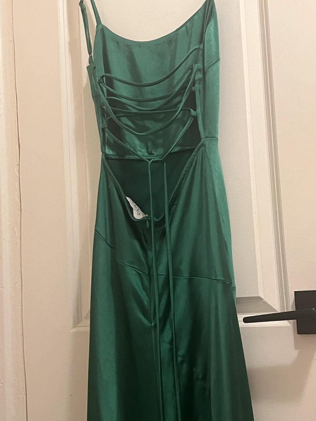RNWY Emerald Green Satin Lace-Up Back Dress - photo 2
