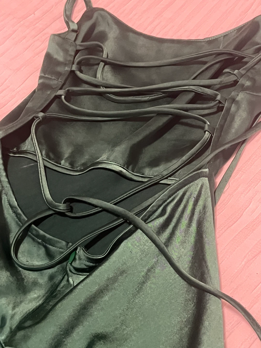 RNWY Emerald Green Satin Lace-Up Back Dress - photo 3