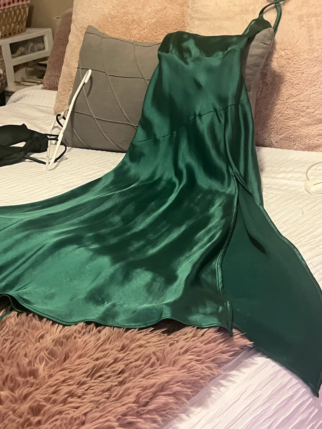 RNWY Emerald Green Satin Lace-Up Back Dress - photo 5