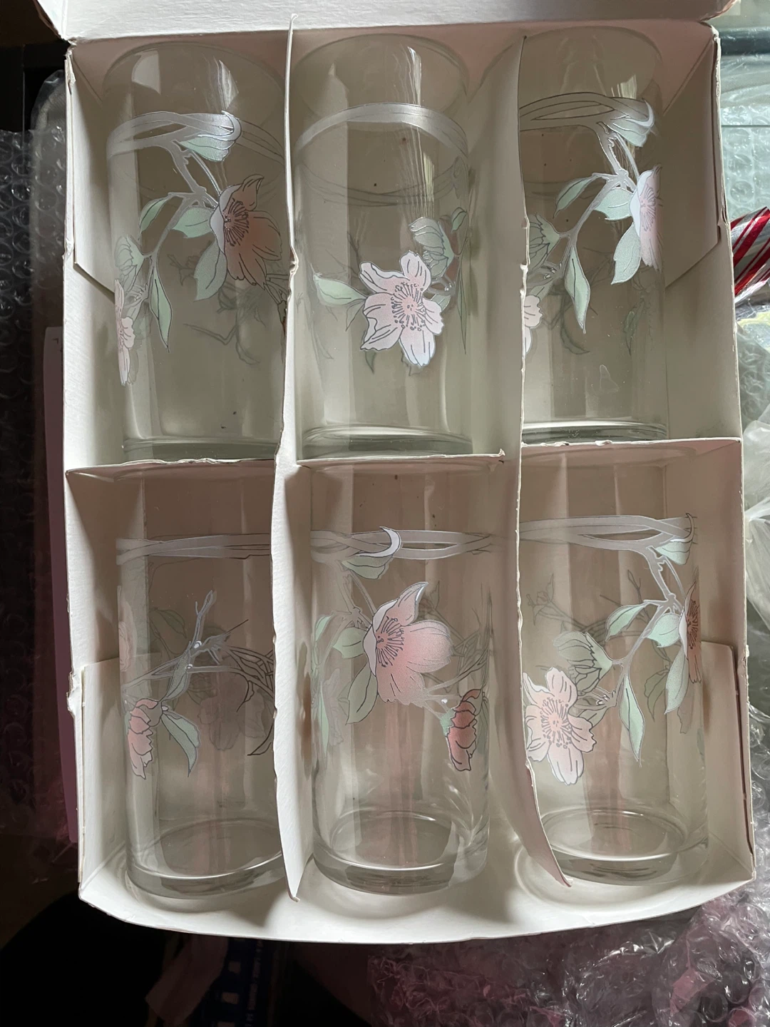 Set of 6 Floral Print Glass Tumblers