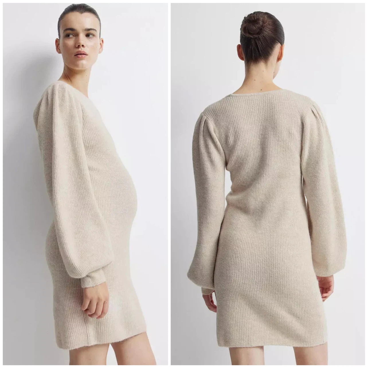 H&M MAMA Balloon Sleeved Rib-Knit Maternity Sweater Dress - photo 2