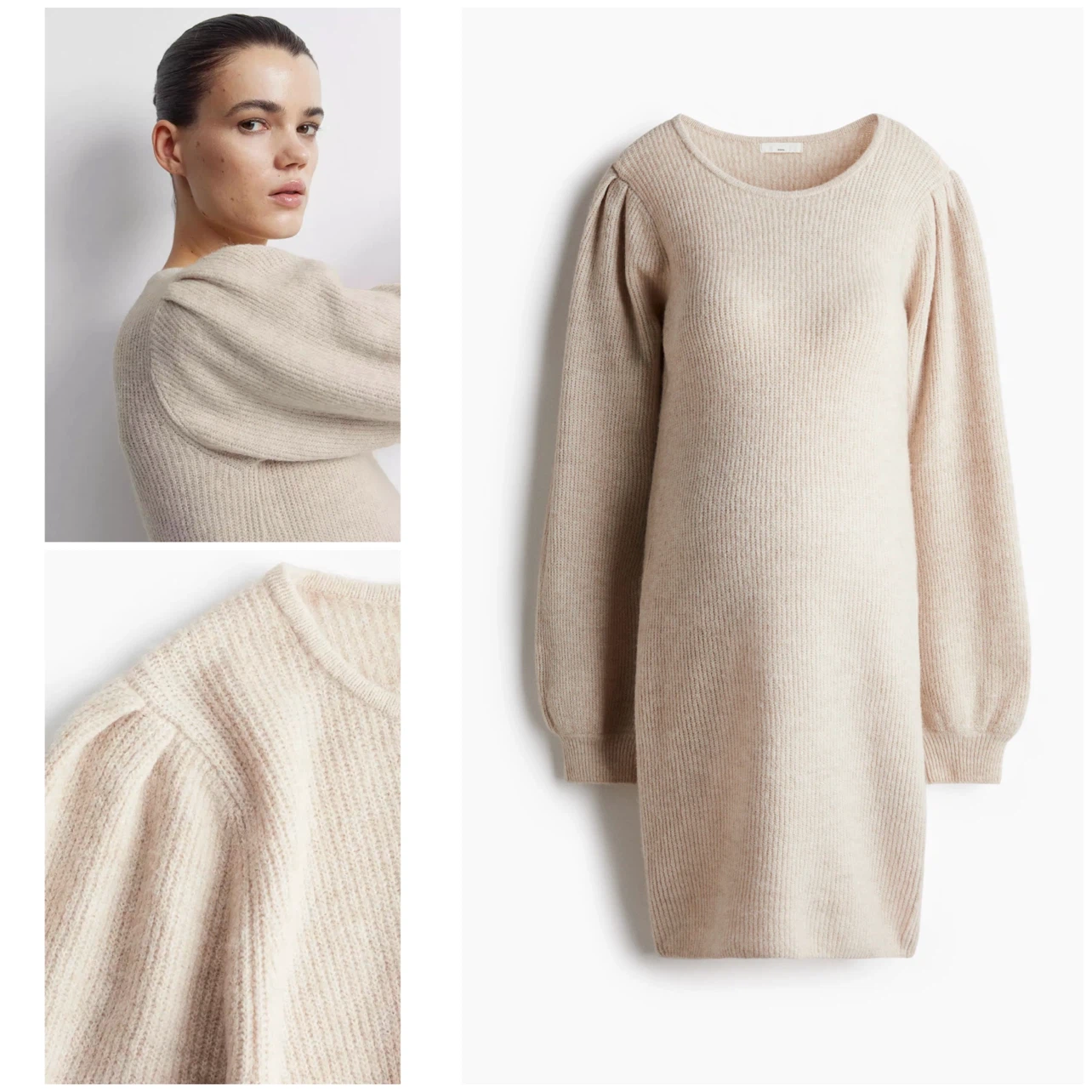 H&M MAMA Balloon Sleeved Rib-Knit Maternity Sweater Dress - photo 3