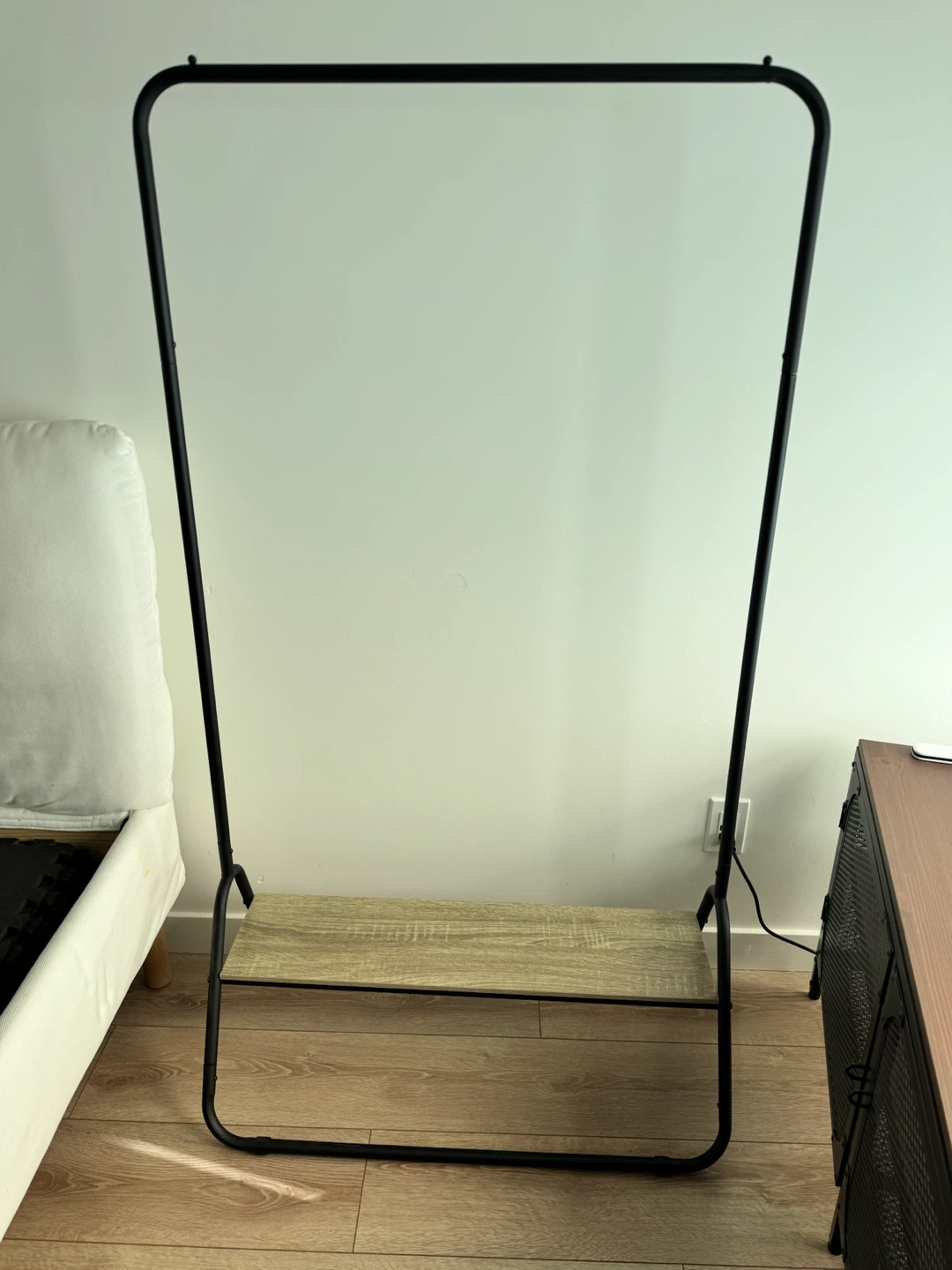 Black Metal Garment Rack with Wood Shelf