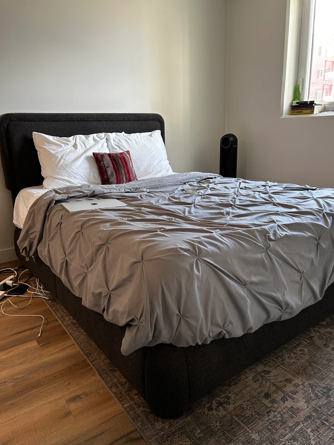 Queen size Dark Grey Upholstered Bed Frame