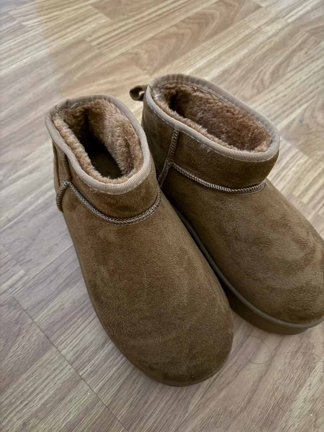 Brown Faux Suede Winter Ankle Boots