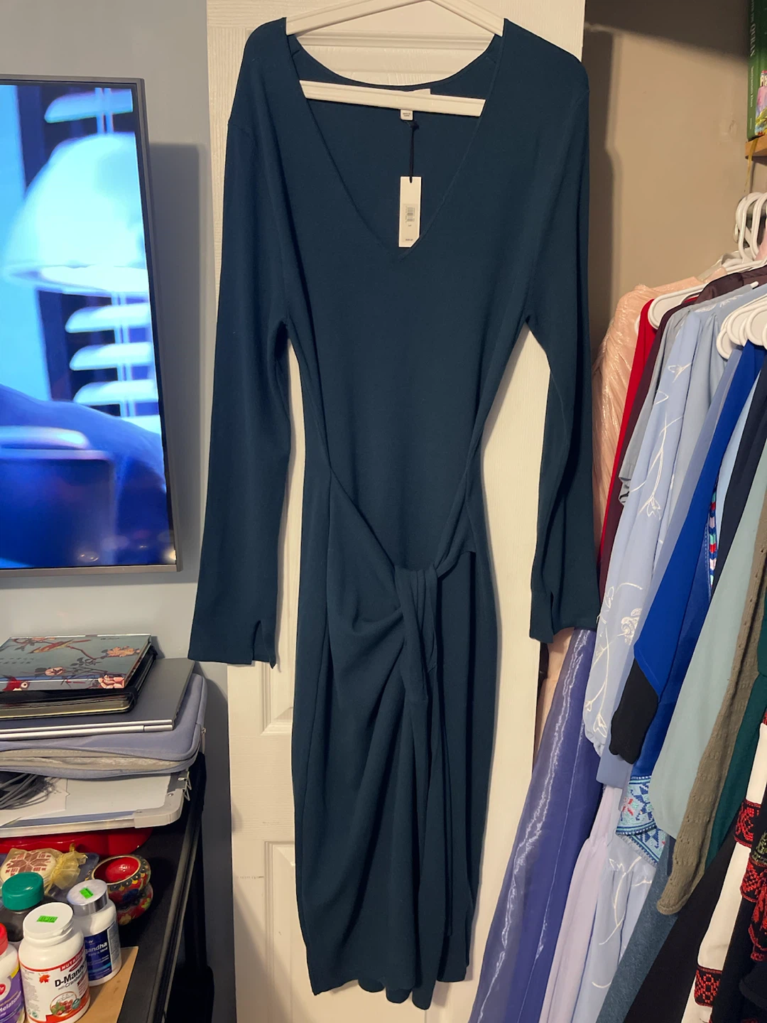 Authentic Designer (BR) New Teal V-Neck Long Sleeve Dress