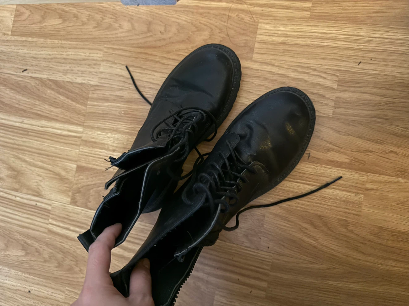 Black Lace-Up Combat Boots - photo 2