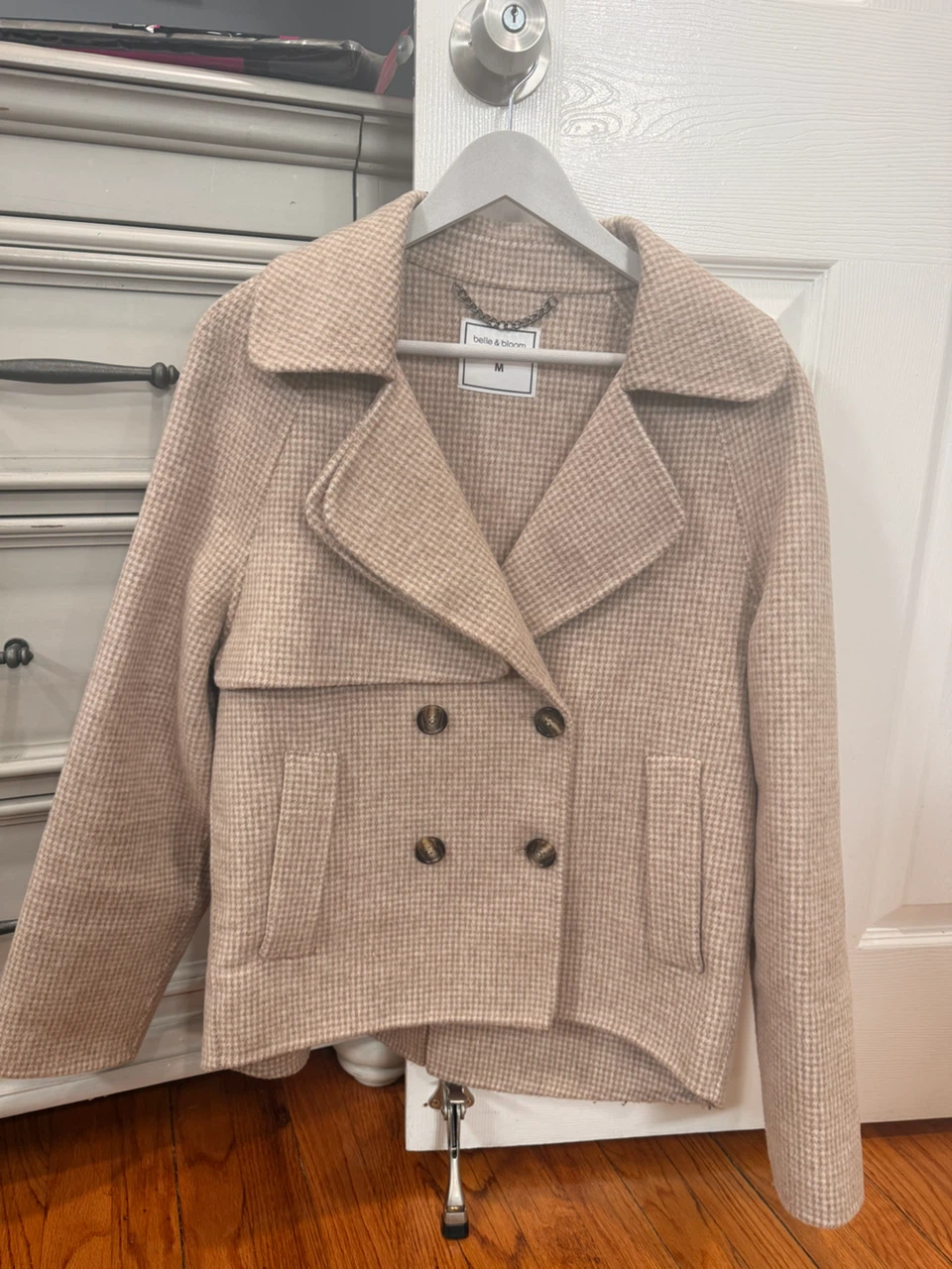 Belle & Bloom Beige Houndstooth Coat